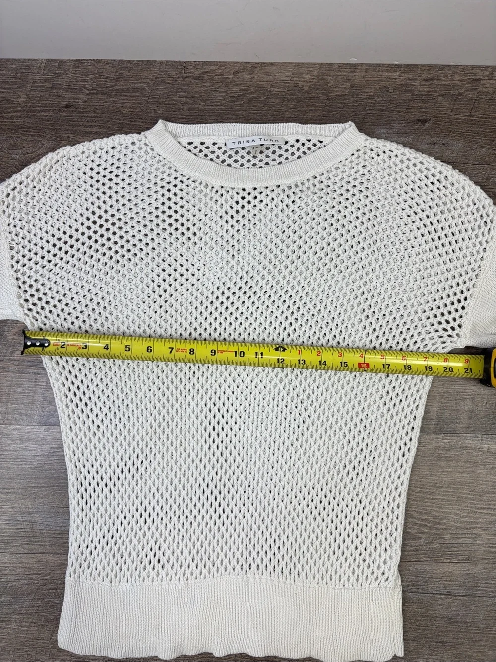 Trina Turk White Open Knit Crochet Sweater Pullover Size XL